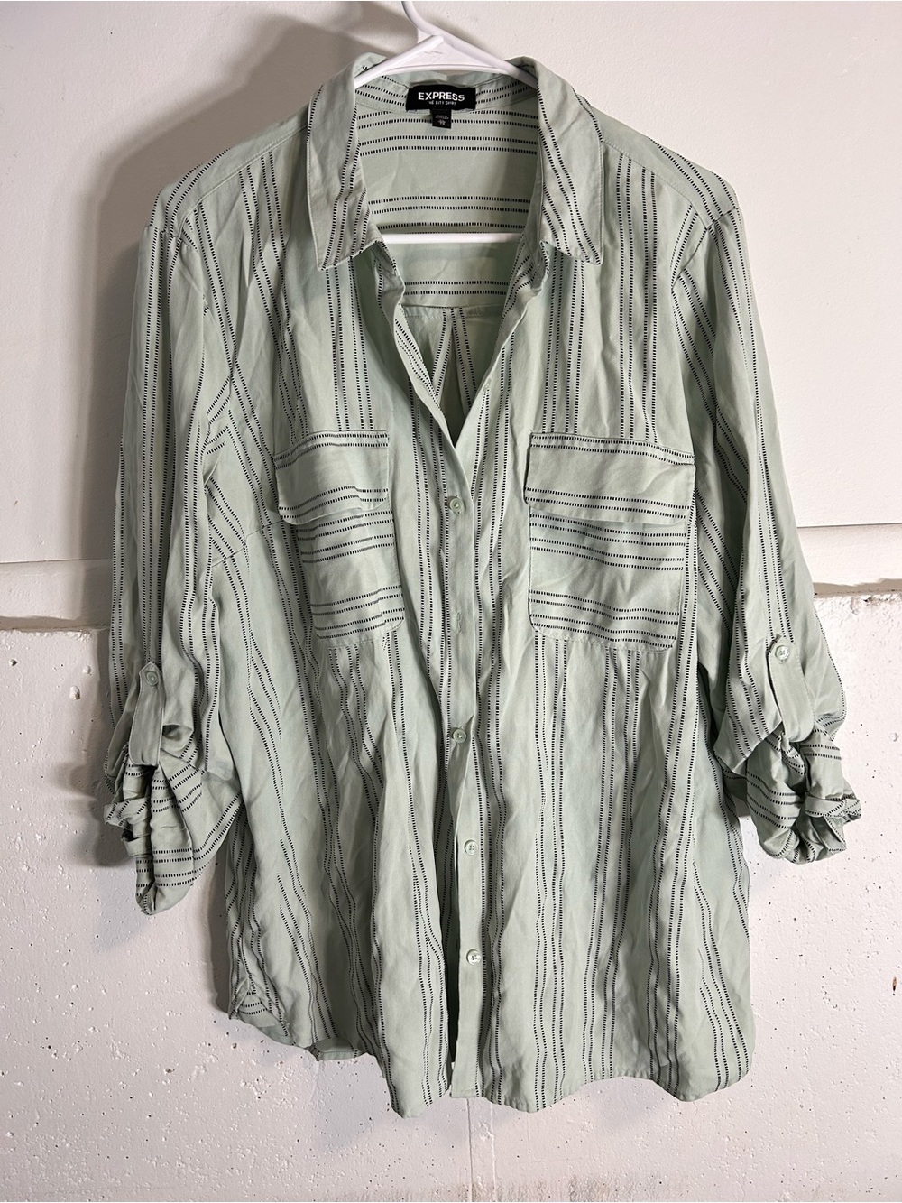 Express Wonens Mint Green Striped Button-Down Shirt